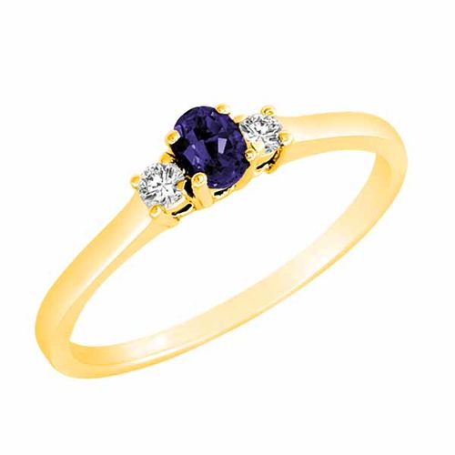 18K Yellow Gold 3 Stone Oval Blue Sapphire and Round Diamond Ring (0.25 cttw)