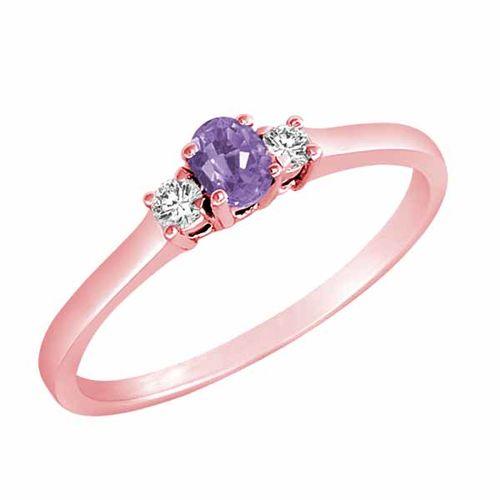 18K Rose Gold 3 Stone Oval Tanzanite and Round Diamond Ring (0.25 cttw)