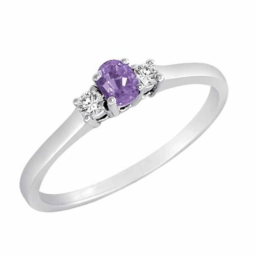 Sterling Silver 3 Stone Oval Tanzanite and Round Diamond Ring (0.25 cttw)