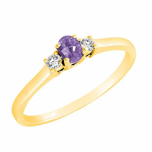 14K Yellow Gold 3 Stone Oval Tanzanite and Round Diamond Ring (0.25 cttw)