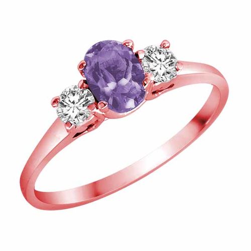 18K Rose Gold 3 Stone Oval Tanzanite and Round Diamond Ring (0.45 cttw)