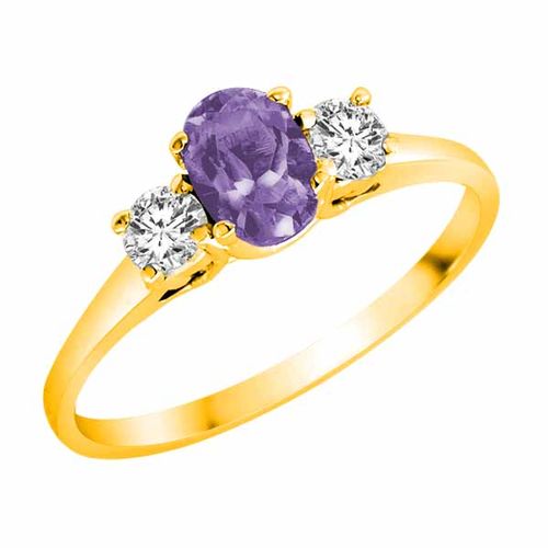 18K Yellow Gold 3 Stone Oval Tanzanite and Round Diamond Ring (0.45 cttw)