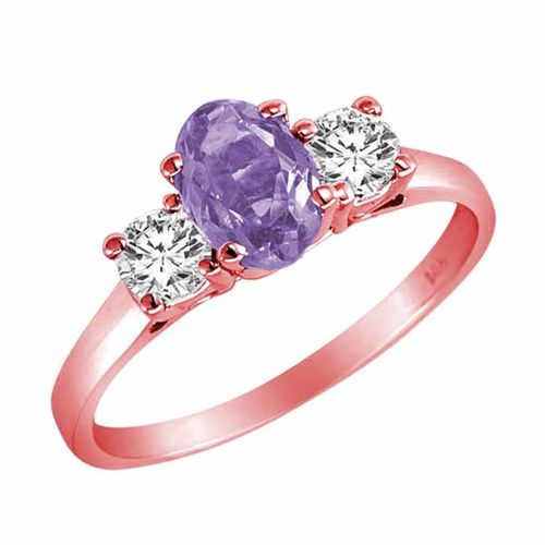 18K Rose Gold 3 Stone Oval Tanzanite and Round Diamond Ring (0.95 cttw)