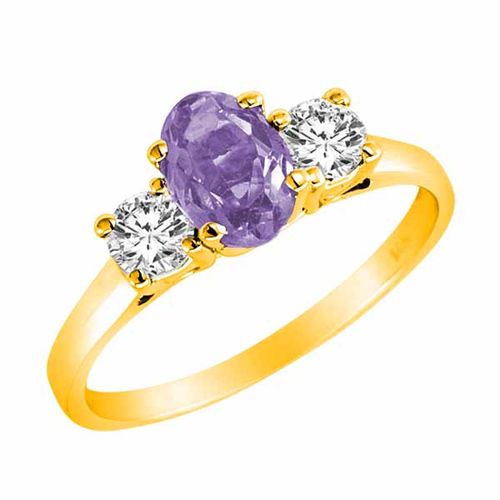 14K Yellow Gold 3 Stone Oval Tanzanite and Round Diamond Ring (0.95 cttw)