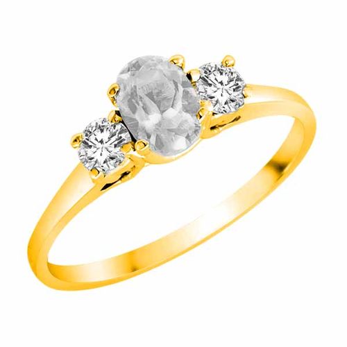 18K Yellow Gold 3 Stone Oval White Quartz and Round Diamond Ring (0.45 cttw)