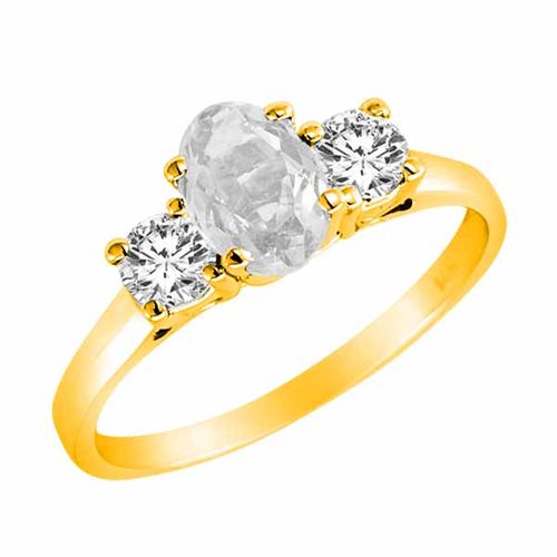 18K Yellow Gold 3 Stone Oval White Quartz and Round Diamond Ring (0.95 cttw)