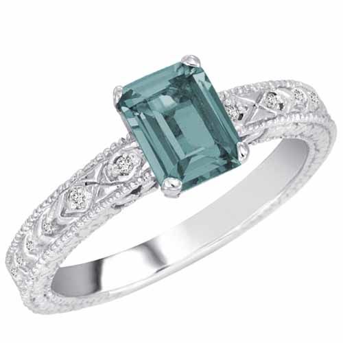 Platinum Emerald Cut Round Diamond & Amethyst Engagement Ring (1 cttw, F-G, VS)