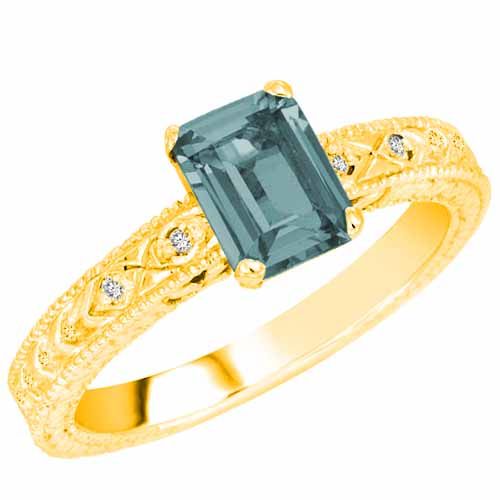 18K Yellow Gold Emerald Cut Aquamarine & Round Diamond Engagement Ring (1 cttw, F-G, VS)