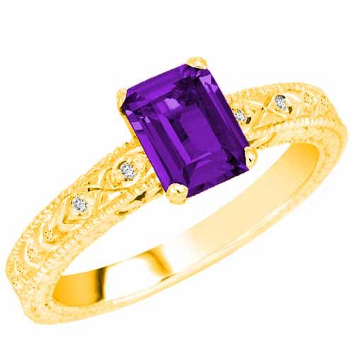 10K Yellow Gold Emerald Cut Amethyst and Round Diamond Engagement Ring (1 cttw, F-G, VS)