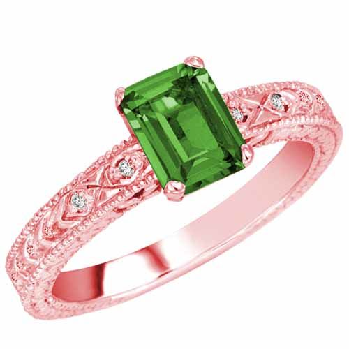 10K Rose Gold Emerald Cut Emerald and Round Diamond Engagement Ring (1 cttw, F-G, VS)