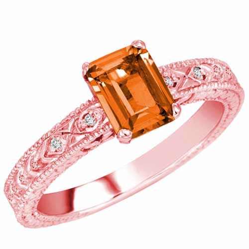 10K Rose Gold Emerald Cut Fire Opal and Round Diamond Engagement Ring (1 cttw, F-G, VS)