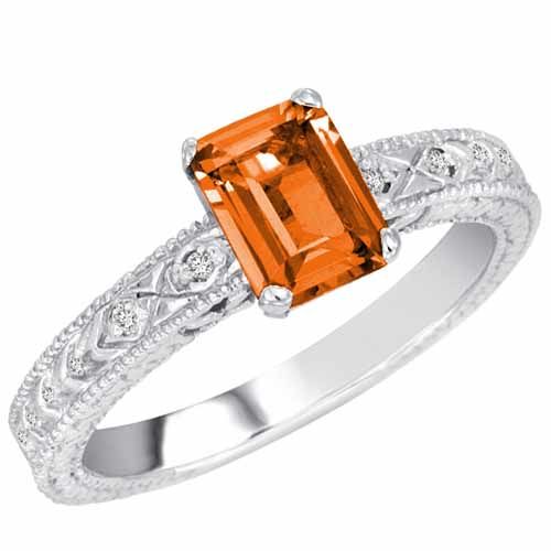 Platinum Emerald Cut Fire Opal and Round Diamond Engagement Ring (1 cttw, F-G, VS)