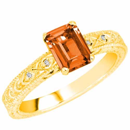 10K Yellow Gold Emerald Cut Fire Opal and Round Diamond Engagement Ring (1 cttw, F-G, VS)
