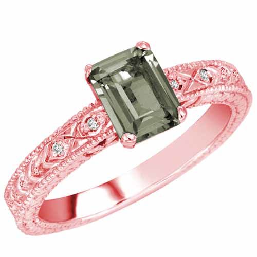 10K Rose Gold Emerald Cut Created Green Amethyst and Round Diamond Engagement Ring (1 cttw, F-G, VS)