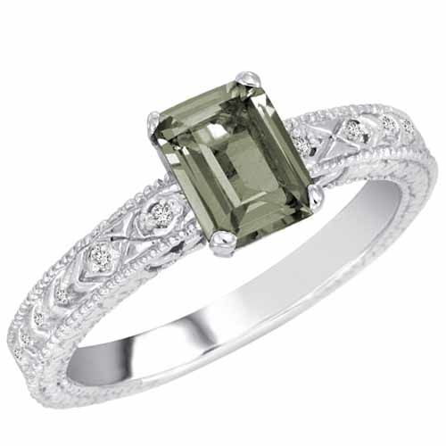 Platinum Emerald Cut Created Green Amethyst and Round Diamond Engagement Ring (1 cttw, F-G, VS)
