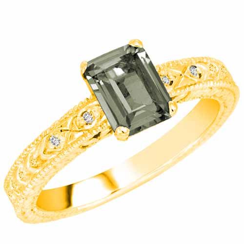 18K Yellow Gold Emerald Cut Created Green Amethyst and Round Diamond Engagement Ring (1 cttw, F-G, VS)