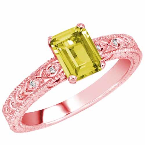10K Rose Gold Emerald Cut Lemon Quartz and Round Diamond Engagement Ring (1 cttw, F-G, VS)