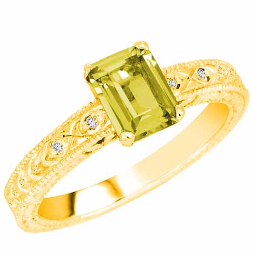 18K Yellow Gold Emerald Cut Lemon Quartz and Round Diamond Engagement Ring (1 cttw, F-G, VS)