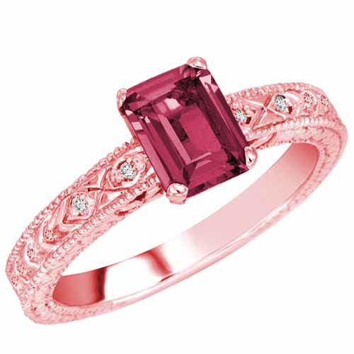 14K Rose Gold Emerald Cut Pink Tourmaline and Round Diamond Engagement Ring (1 cttw, F-G, VS)