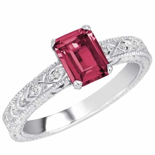 18K White Gold Emerald Cut Pink Tourmaline and Round Diamond Engagement Ring (1 cttw, F-G, VS)