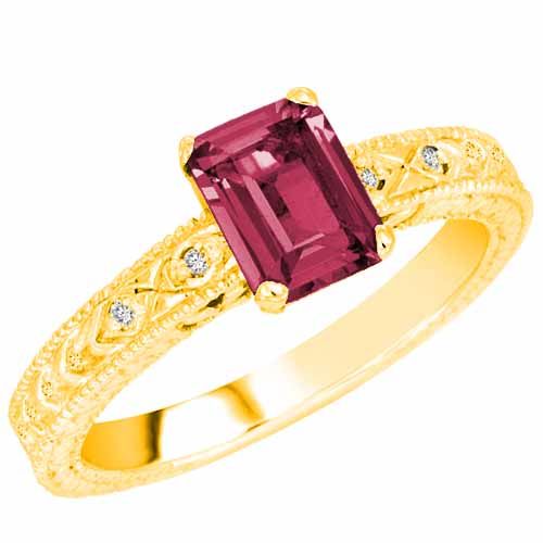 18K Yellow Gold Emerald Cut Pink Tourmaline and Round Diamond Engagement Ring (1 cttw, F-G, VS)
