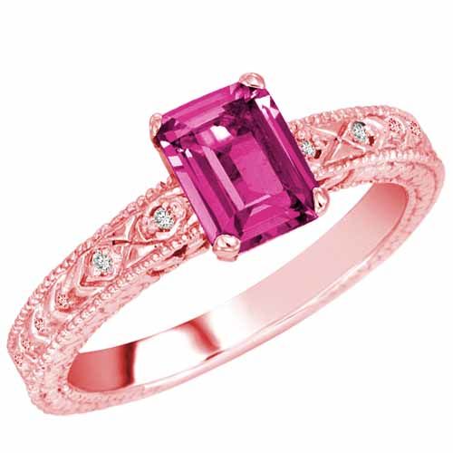 18K Rose Gold Emerald Cut Pink Topaz and Round Diamond Engagement Ring (1 cttw, F-G, VS)