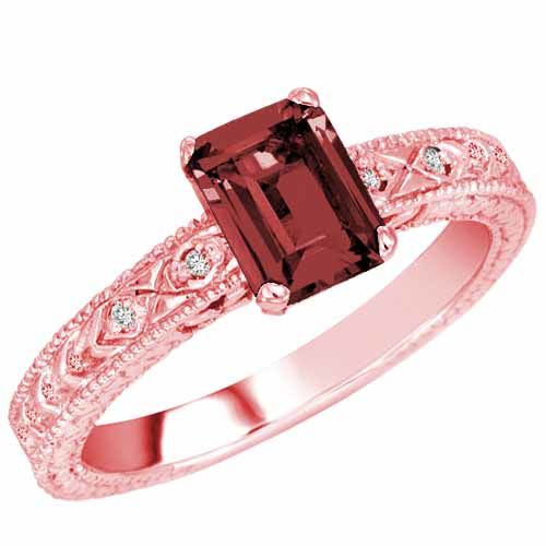 10K Rose Gold Emerald Cut Ruby and Round Diamond Engagement Ring (1 cttw, F-G, VS)