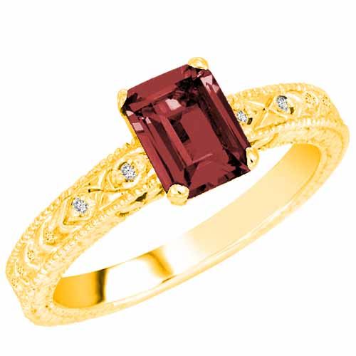 10K Yellow Gold Emerald Cut Ruby and Round Diamond Engagement Ring (1 cttw, F-G, VS)