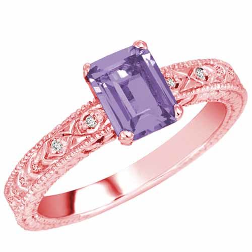 18K Rose Gold Emerald Cut Created Tanzanite and Round Diamond Engagement Ring (1 cttw, F-G, VS)