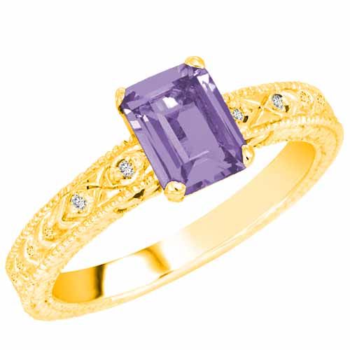 10K Yellow Gold Emerald Cut Created Tanzanite and Round Diamond Engagement Ring (1 cttw, F-G, VS)