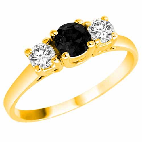 10K Yellow Gold Round 3 Stone Black Diamond & White Diamond Engagement Ring (1 cttw)