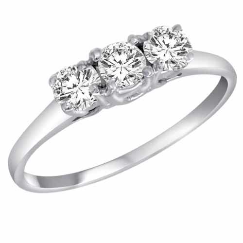 10K White Gold 3 Three Stone Round Brilliant Diamond Engagement Ring (1/2 cttw)