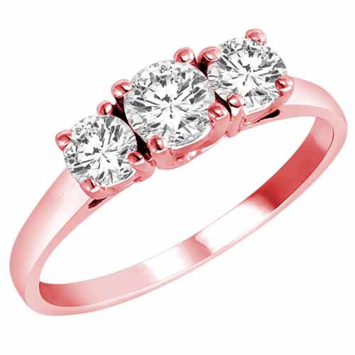14K Rose Gold 3 Three Stone Round Brilliant Diamond Anniversary Ring (4/5 cttw)