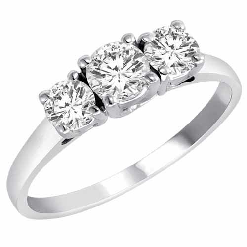 18K White Gold 3 Three Stone Round Brilliant Diamond Ring (4/5 cttw)