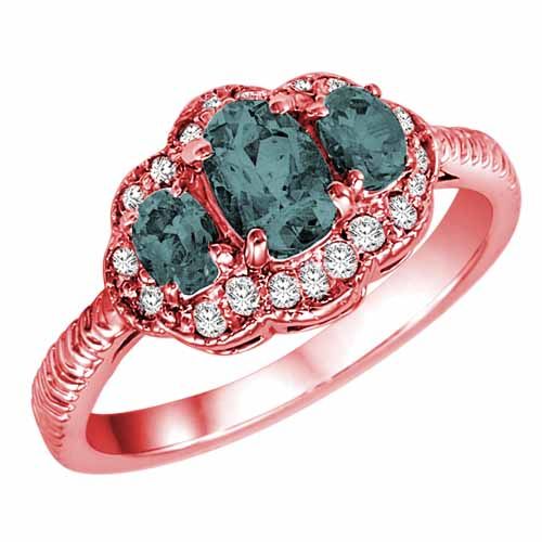 10K Rose Gold Oval Aquamarine and Diamond Ring with Decorated Shank
