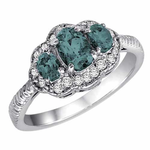 18K White Gold Oval Aquamarine and Diamond Ring with Decorated Shank