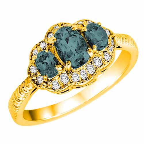 18K Yellow Gold Oval Aquamarine and Diamond Ring with Decorated Shank
