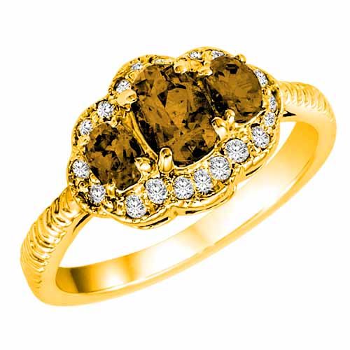 18K Yellow Gold Oval Citrine and Diamond Ring with Decorated Shank