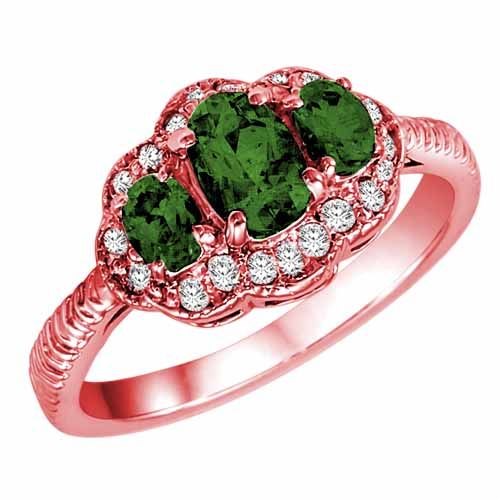 10K Rose Gold Oval Emerald and Diamond Ring with Decorated Shank
