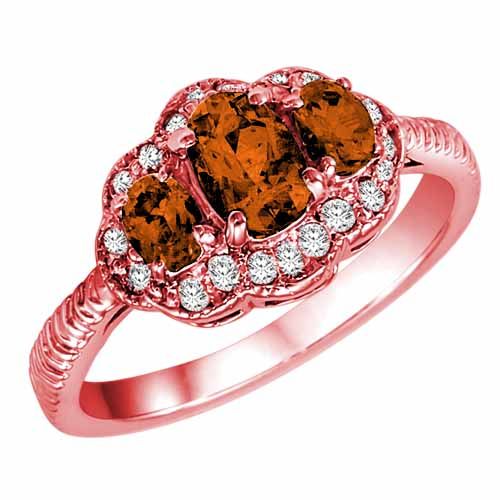 14K Rose Gold Oval Fire Opal and Diamond Ring with Decorated Shank