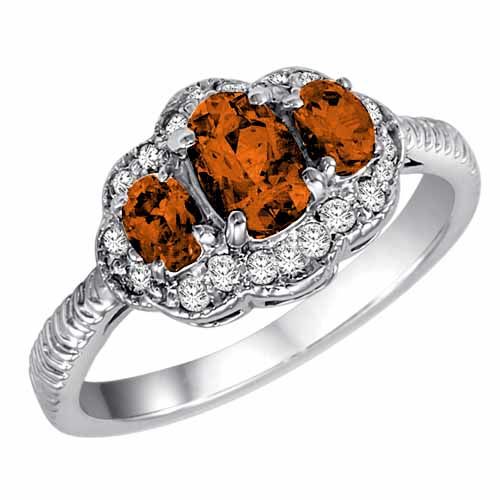 10K White Gold Oval Fire Opal and Diamond Ring with Decorated Shank