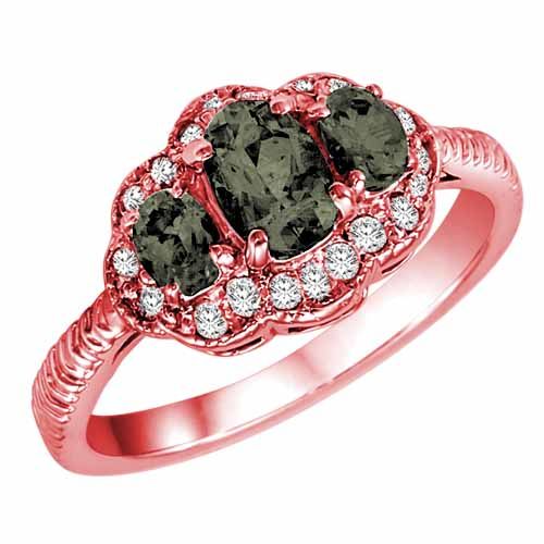 18K Rose Gold Oval Green Amethyst and Diamond Ring with Decorated Shank