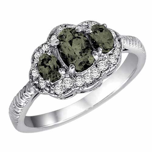 Sterling Silver Oval Green Amethyst and Diamond Ring with Decorated Shank