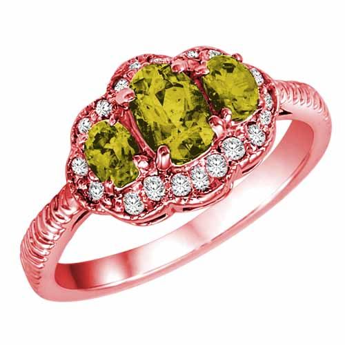 14K Rose Gold Oval Lemon Quartz and Diamond Ring with Decorated Shank