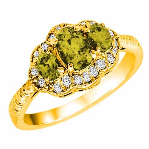 14K Yellow Gold Oval Lemon Quartz and Diamond Ring with Decorated Shank