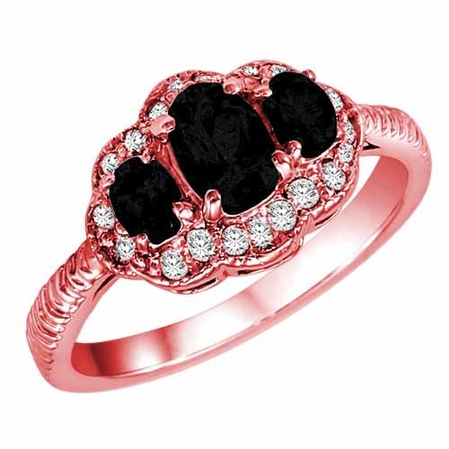 18K Rose Gold Oval Onyx and Diamond Ring with Decorated Shank