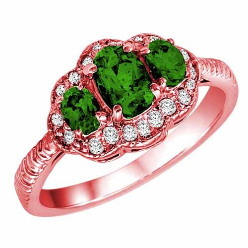 10K Rose Gold Oval Peridot and Diamond Ring with Decorated Shank