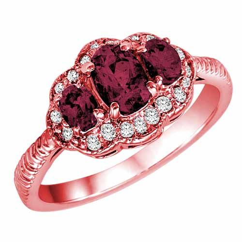18K Rose Gold Oval Created Pink Tourmaline and Diamond Ring with Decorated Shank