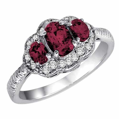 14K White Gold Oval Created Pink Tourmaline and Diamond Ring with Decorated Shank
