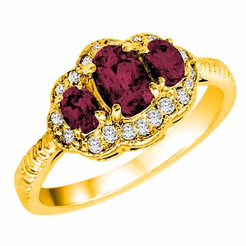 10K Yellow Gold Oval Created Pink Tourmaline and Diamond Ring with Decorated Shank